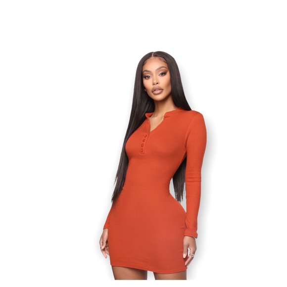 Fashion Nova Rust Henley Style Mini Dress - Picture 1 of 3